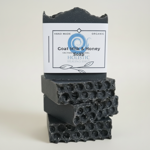 Activated charcoal goat milk and honey soap bars - enhanced product photo